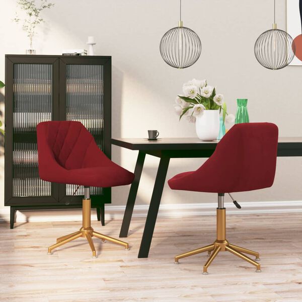 vidaXL Pasukamos valgomojo kėdės, 2vnt., vyno raudonos, aksomas