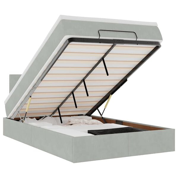 vidaXL Osmanų lovos rėmas su čiužiniu, pilkas, 120x200cm, aksomas