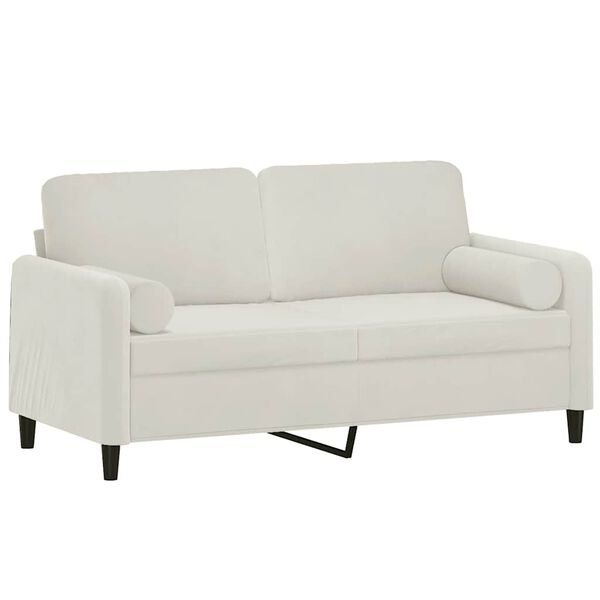 vidaXL Dvivietė sofa su pagalvėlėmis, kreminės spalvos, 140cm, aksomas