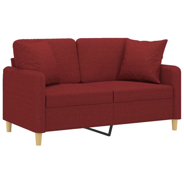 vidaXL Dvivietė sofa su pagalvėmis, raudonojo vyno, 120cm, audinys