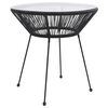 vidaXL Sodo valgomojo stalas, juodas, 70x74cm, ratanas ir stiklas
