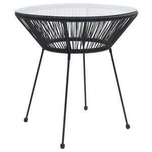 vidaXL Sodo valgomojo stalas, juodas, 70x74cm, ratanas ir stiklas