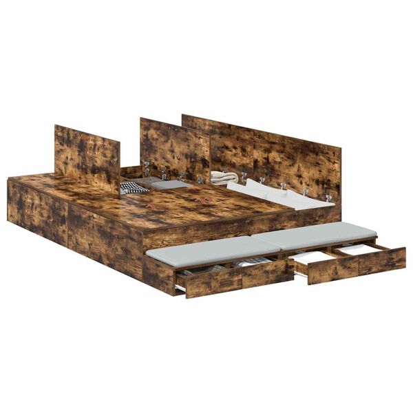 vidaXL Lova su daiktų laikymo vieta su stalčių Rūkyta ąžuolas 135 cm