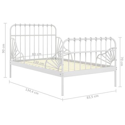 vidaXL Išskleidžiamas lovos rėmas, baltas, 80x130/200cm, metalas