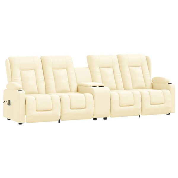 vidaXL Keturvietis masažinis krėslas, kreminis, dirbtinė oda