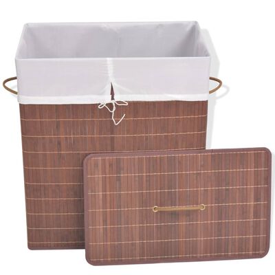 vidaXL Skalbinių krepšys, rudas, bambukas, stačiakampis