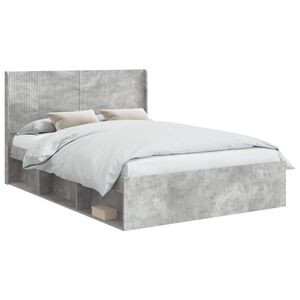 vidaXL Lovos rėmas su saugojimu ir nugara Betono pilka 150 x 200 cm