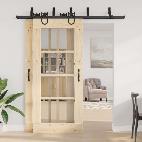 vidaXL Stumdomų durų įrangos rinkinys, juodos sp., 200cm, plienas