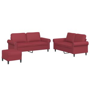 vidaXL Sofos komplektas su pagalvėlėmis, 3 dalių, vyno, dirbtinė oda