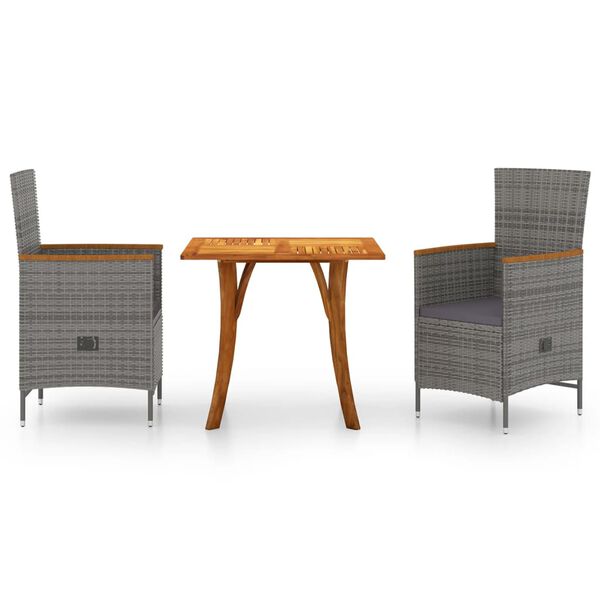 vidaXL Sodo valgomojo baldų komplektas, 3 dalių, pilkos spalvos