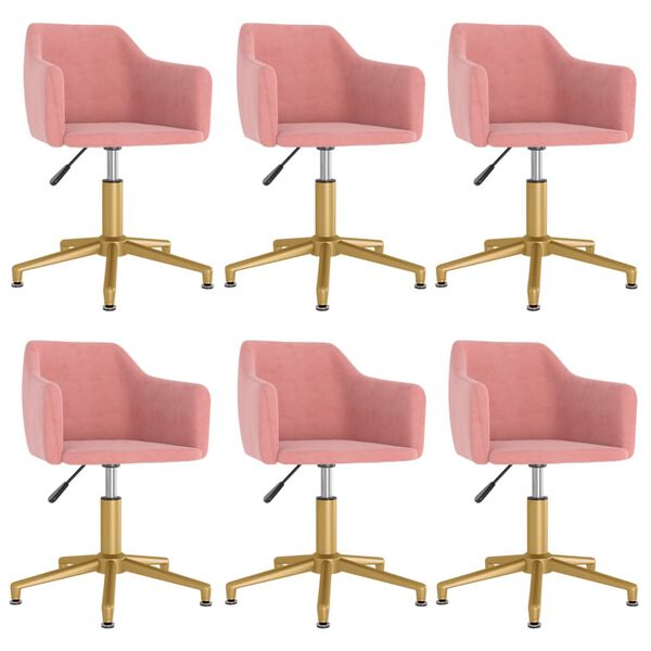 vidaXL Pasukamos valgomojo kėdės, 6vnt., rožinės spalvos, aksomas