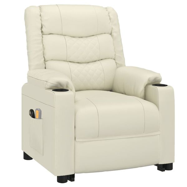 vidaXL Atsistojantis masažinis krėslas, kreminis, dirbtinė oda