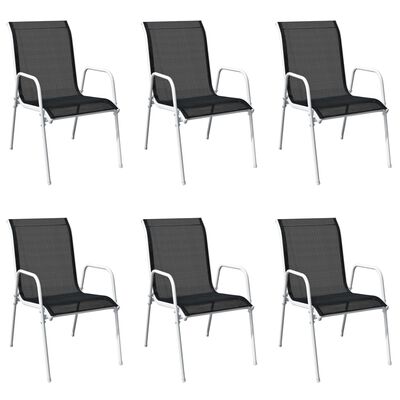 vidaXL Sudedamos sodo kėdės, 6 vnt, plienas ir tekstilenas, juodos