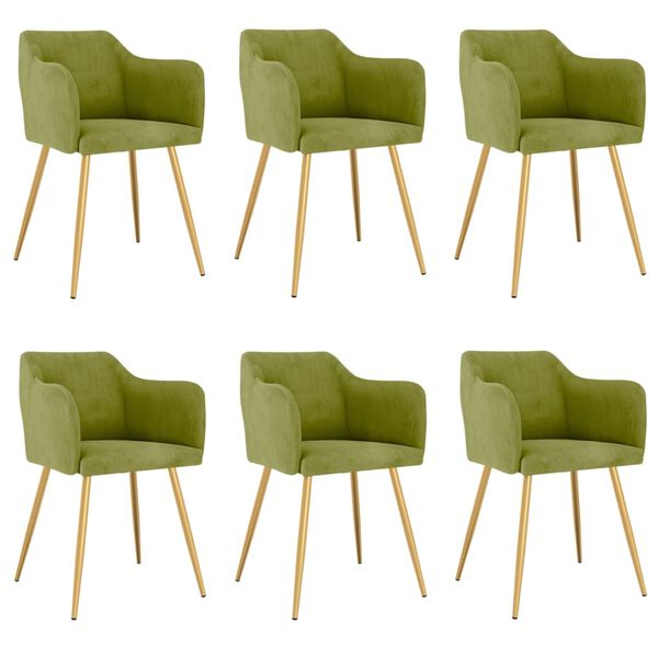 vidaXL Valgomojo kėdės, 6vnt., &scaron;viesiai žalios spalvos, aksomas