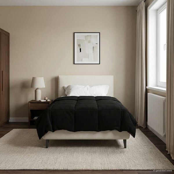 vidaXL Žiemos antklodė Tik&scaron;tas Juoda 135 x 220 cm Mikropluo&scaron;tas