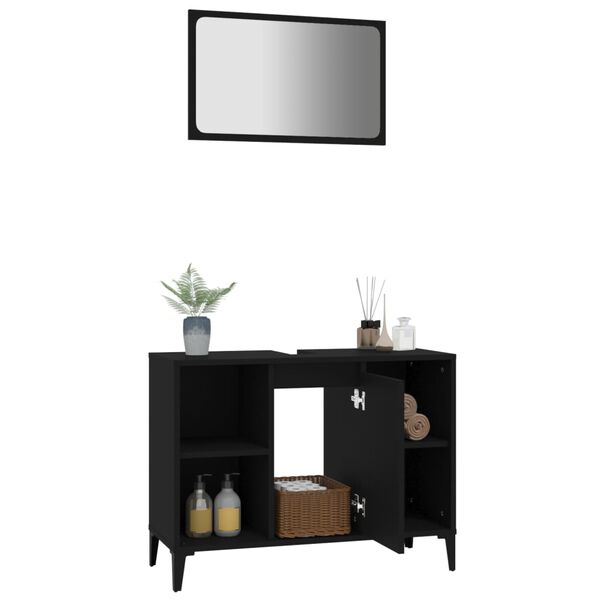 vidaXL Vonios baldų komplektas, 2 dalių, juodas, apdirbta mediena