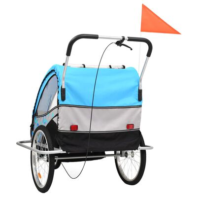 vidaXL 2-1 Dviračio priekaba ir vežimėlis, mėlynos ir pilkos spalvos