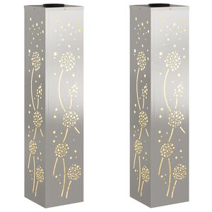 vidaXL Saulės LED &scaron;aligatvio &scaron;viesa 2 vnt. &Scaron;ilta balta 18 x 18 x 80 cm