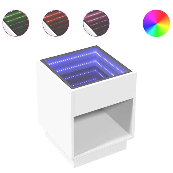 vidaXL Kavos staliukas su Infinity LED lemputėmis, baltas, 40x40x50cm