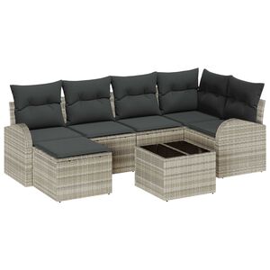 vidaXL Sofos komplektas su pagalve 7 pcs &Scaron;viesiai pilka poliratanas