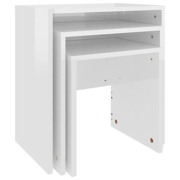 vidaXL Sustumiami kavos staliukai, 3vnt., baltos spalvos, MDP, blizgūs