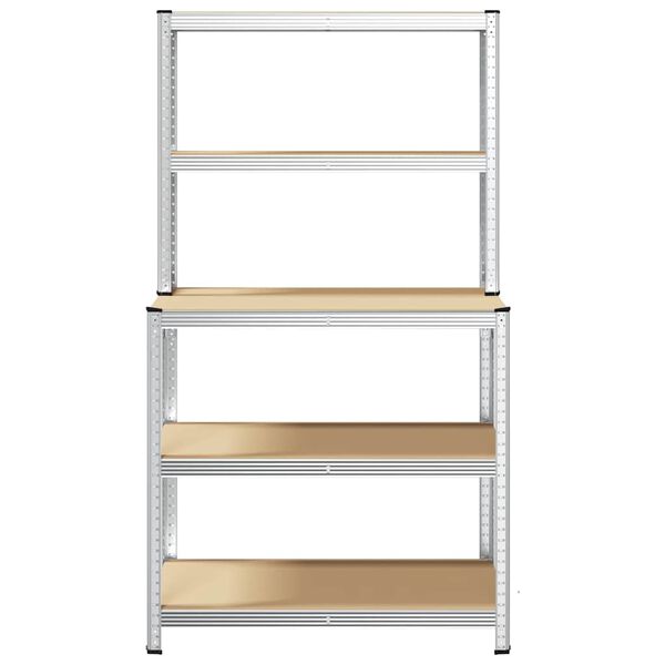 vidaXL Darbastalis su lentynomis, sidabrinis, plienas ir mediena