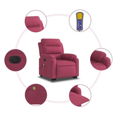 vidaXL Elektrinis atsistojantis masažinis krėslas, vyno, aksomas