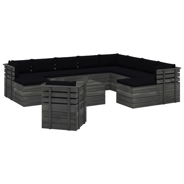 vidaXL Sodo komplektas i&scaron; palečių su pagalvėlėmis, 12 dalių, pu&scaron;is