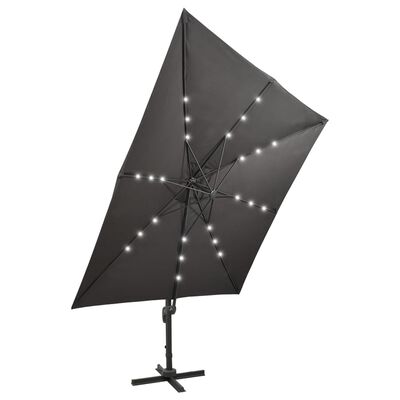 vidaXL Gembinis skėtis su stulpu ir LED lemputėmis, antracito, 300cm