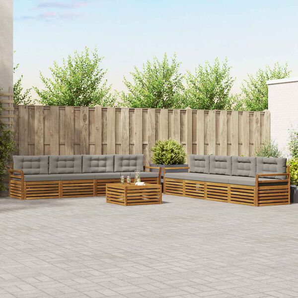 vidaXL Lauko sofos komplektas 9 pcs Natūrali ir &scaron;viesiai pilka