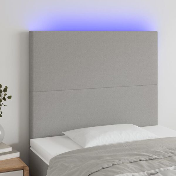 vidaXL Galvūgalis su LED, šviesiai pilkas, 80x5x118/128cm, audinys