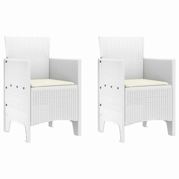 vidaXL Sodo Kėdė su pagalve 2 pcs Balta 53 x 49 x 85 cm Polipropilenas