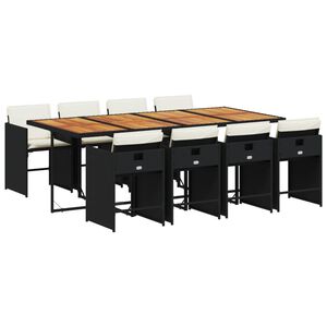 vidaXL Sodo komplektas su pagalvėlėmis, 9 dalių, juodas, poliratanas