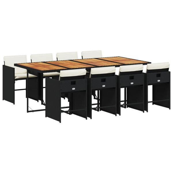 vidaXL Sodo komplektas su pagalvėlėmis, 9 dalių, juodas, poliratanas