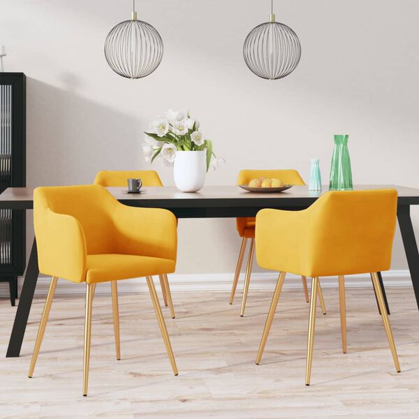 vidaXL Valgomojo kėdės, 4vnt., geltonos spalvos, aksomas (2x331158)