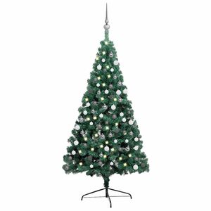vidaXL Dirbtinė pusinė Kalėdų eglutė su žaisliukais, žalia, 120cm