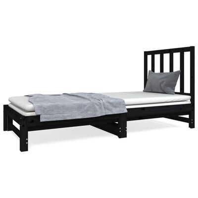vidaXL Ištraukiama lova, juoda, 2x(90x190)cm, pušies medienos masyvas
