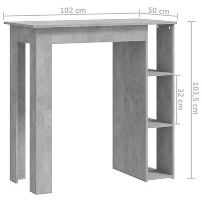vidaXL Baro stalas su lentyna, betono pilkas, 102x50x103,5cm, MDP