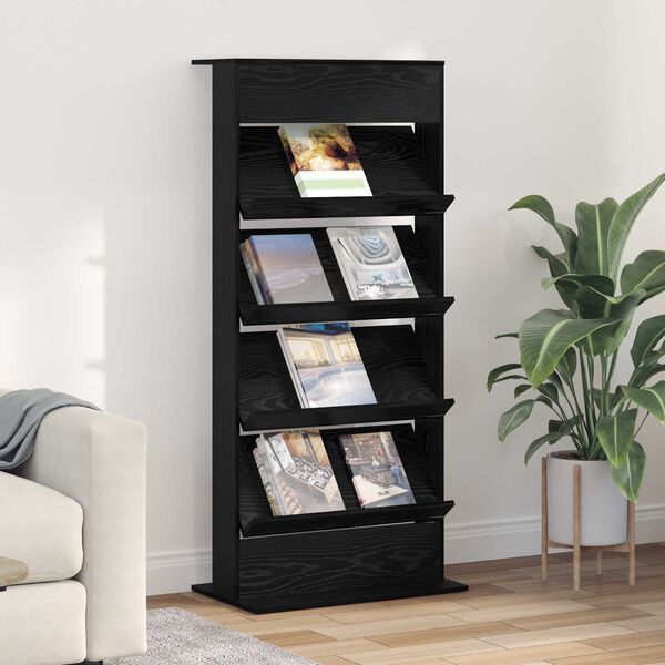 vidaXL Žurnalų stovas Juodas ąžuolas 70 x 41 x 156 cm Apdirbta mediena