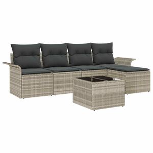 vidaXL Lauko sofa su pagalve 6 pcs Šviesiai pilka poliratanas