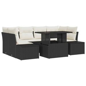 vidaXL Sofos komplektas su pagalve 7 pcs Juoda ir kreminė poliratanas