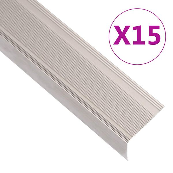 vidaXL Profiliai laiptams, 15vnt., &scaron;ampano, 100cm, aliuminis, L formos