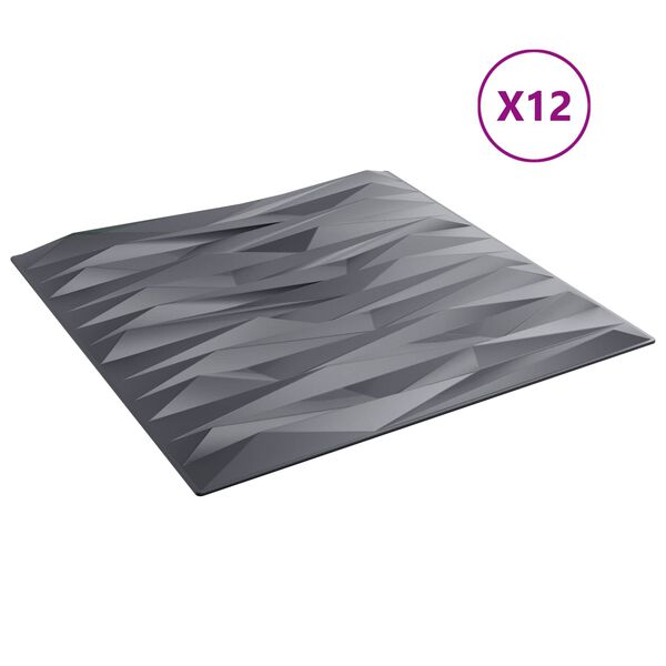 vidaXL Sienų plok&scaron;tės 12 pcs Akmens pilka 50 x 50 cm XPS Putplastis