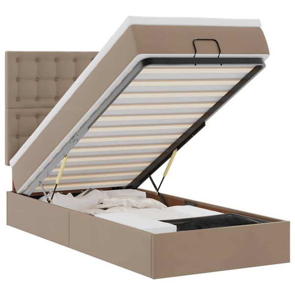 vidaXL Osmanų lovos rėmas su čiužiniu, kapučino, 100x200cm, dirbt. oda