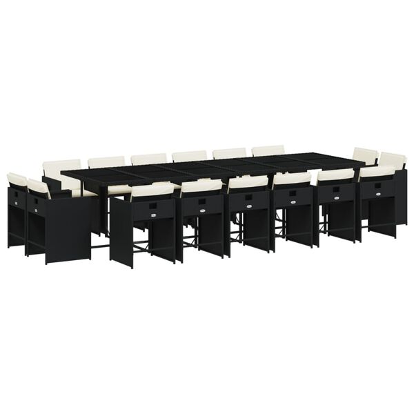 vidaXL Sodo komplektas su pagalvėlėmis, 17 dalių, juodas, poliratanas