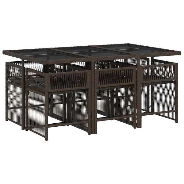 vidaXL Sodo komplektas su pagalvėlėmis, 7 dalių, rudas, poliratanas