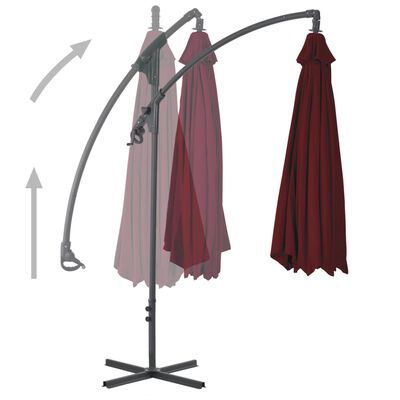 vidaXL Gembinis skėtis su plieniniu stulpu, vyno raudonas, 250x250cm