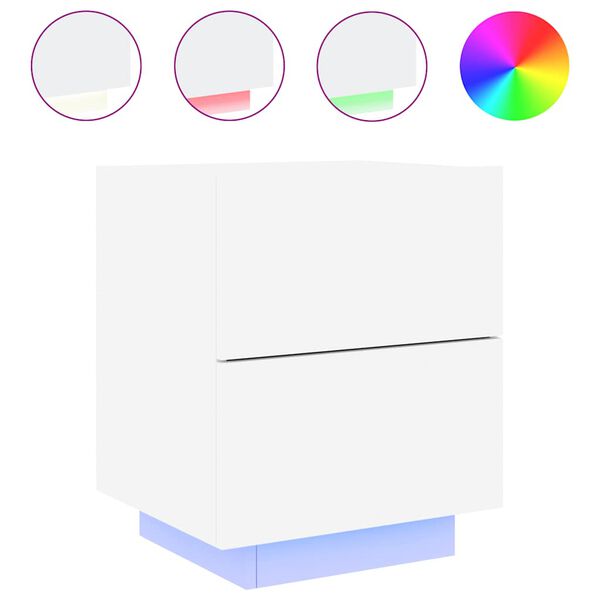 vidaXL Naktinė spintelė su LED lemputėmis, balta, apdirbta mediena