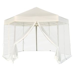 vidaXL &Scaron;e&scaron;iakampė pavėsinė su 6 sienomis, kreminė, 3,6x3,1m