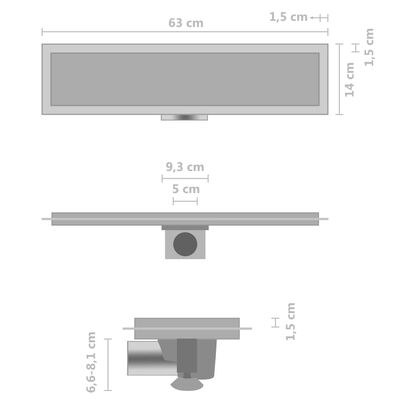 vidaXL Dušo latakas su 2-1 dangteliu, 63x14cm, nerūdijantis plienas